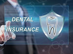 High-tech dental insurance concept with well-dressed man in background