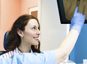 Patient examining digital x-rays