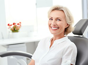 Smiling mature woman in dental treatment chair
