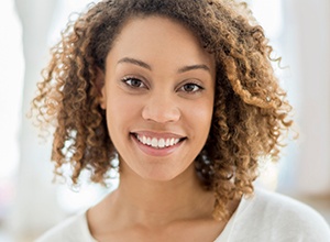 Closeup of porcelain veneer treated smile