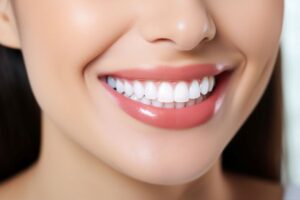 Close-up of woman’s smile with bright, beautiful teeth